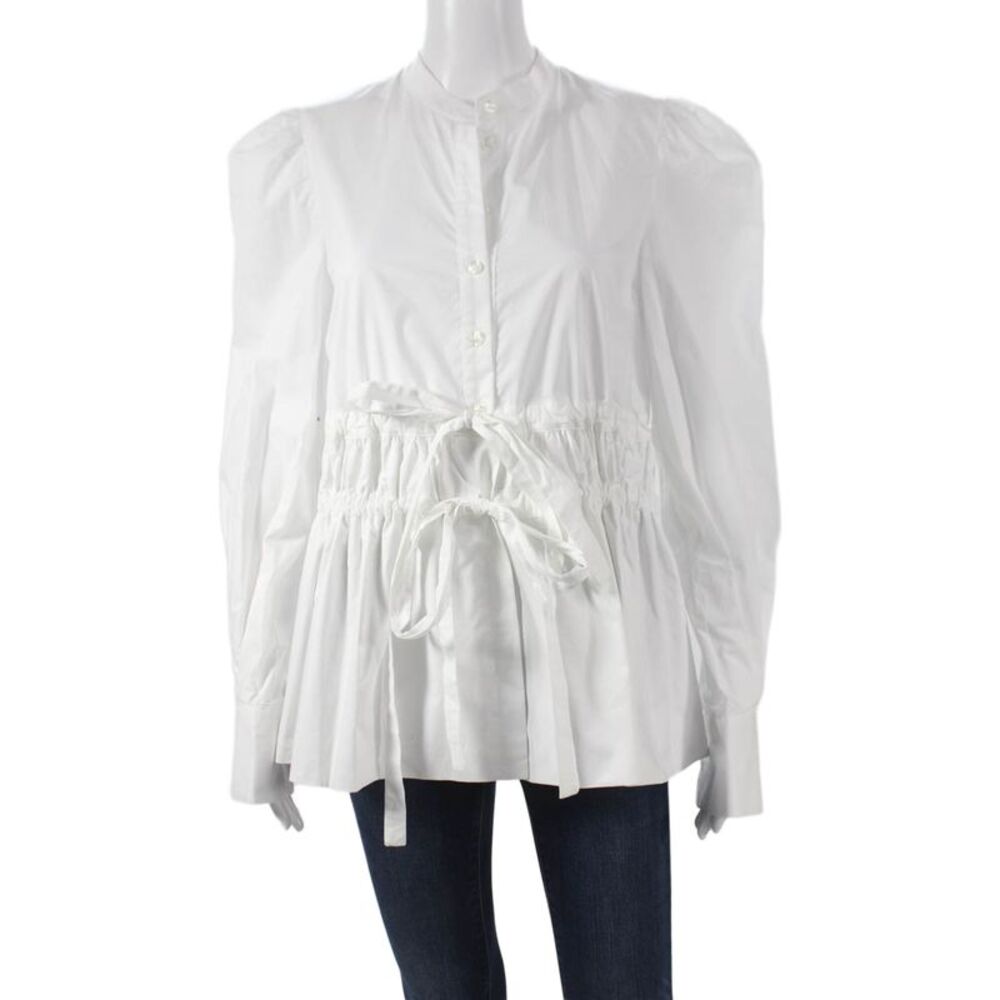 Meimeij Womens White Cotton Collared Button Long Sleeve Basic Blouse Size 38